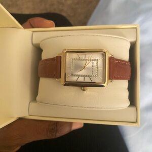 Anne Klein Gold-Tone Watch with Brown Strap
